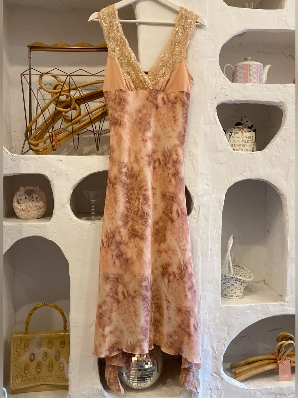 Y2K Asymmetrical Maxi Lace-Trim Pink Tie-Dye Fairy Core Vintage Sleeveless Dress